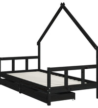 Kinderbett mit Schubladen Schwarz 90x200 cm Massivholz Kiefer