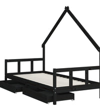Kinderbett mit Schubladen Schwarz 90x200 cm Massivholz Kiefer