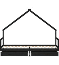 Kinderbett mit Schubladen Schwarz 90x200 cm Massivholz Kiefer