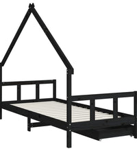 Kinderbett mit Schubladen Schwarz 90x200 cm Massivholz Kiefer