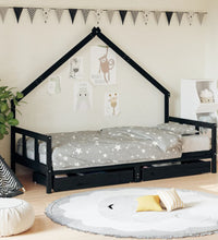 Kinderbett mit Schubladen Schwarz 90x200 cm Massivholz Kiefer