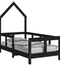 Kinderbett Schwarz 70x140 cm Massivholz Kiefer