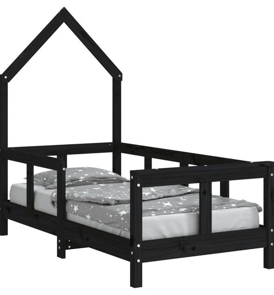 Kinderbett Schwarz 70x140 cm Massivholz Kiefer