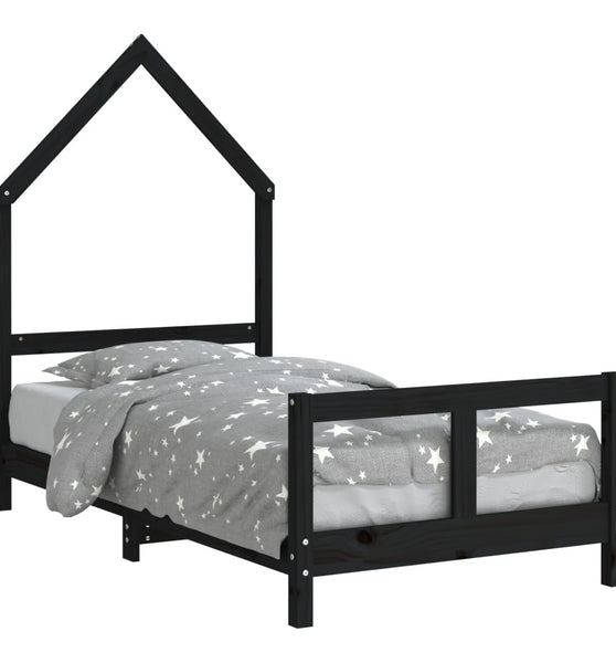 Kinderbett Schwarz 80x160 cm Massivholz Kiefer