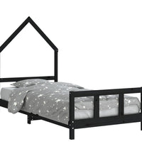 Kinderbett Schwarz 90x190 cm Massivholz Kiefer