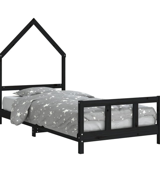 Kinderbett Schwarz 90x190 cm Massivholz Kiefer