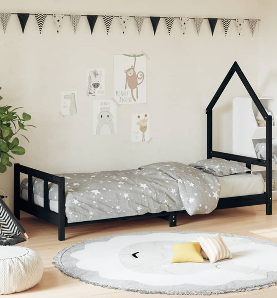 Kinderbett Schwarz 90x190 cm Massivholz Kiefer