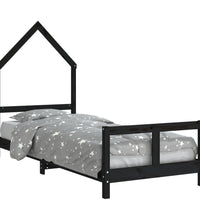 Kinderbett Schwarz 80x200 cm Massivholz Kiefer