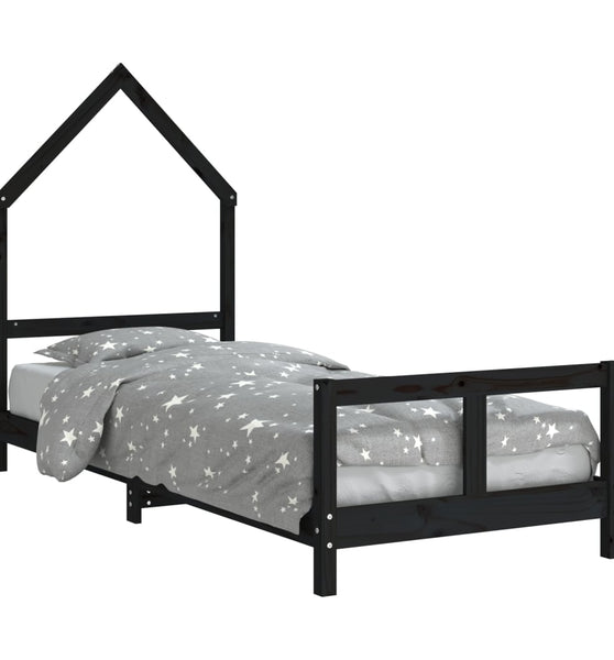 Kinderbett Schwarz 80x200 cm Massivholz Kiefer
