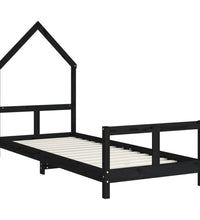 Kinderbett Schwarz 80x200 cm Massivholz Kiefer