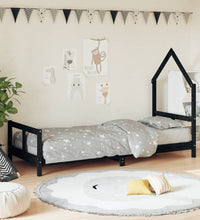 Kinderbett Schwarz 80x200 cm Massivholz Kiefer