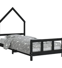 Kinderbett Schwarz 90x200 cm Massivholz Kiefer