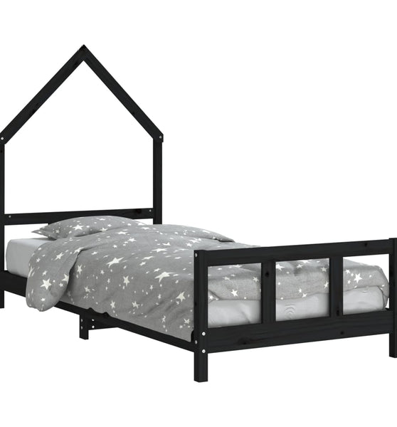 Kinderbett Schwarz 90x200 cm Massivholz Kiefer