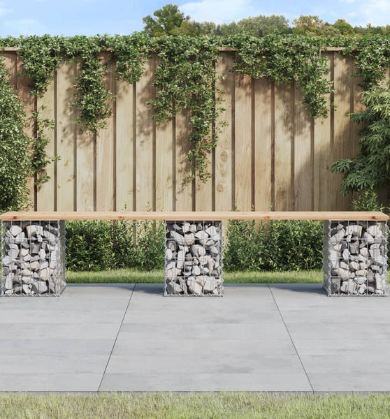 Gartenbank aus Gabionen 203x31x42 cm Massivholz Kiefer