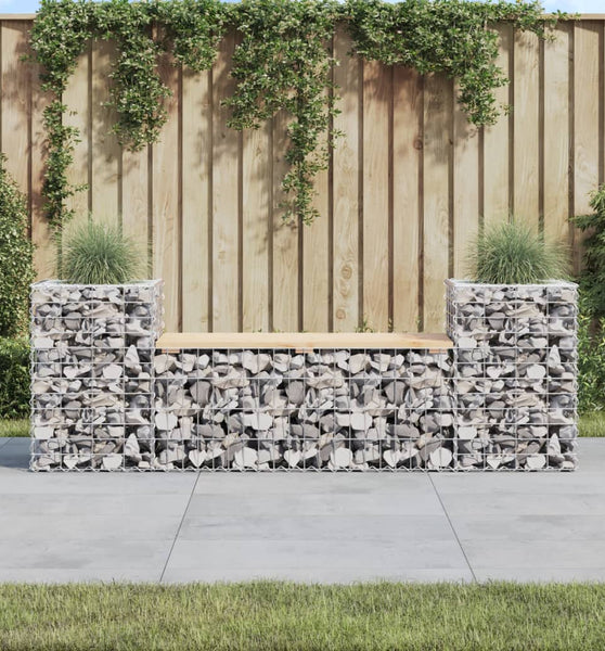 Gartenbank aus Gabionen 183x41x60,5 cm Massivholz Kiefer