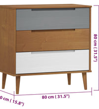 Schubladenschrank MOLDE Braun 80x40x80 cm Massivholz Kiefer