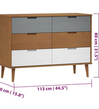 Schubladenschrank MOLDE Braun 113x40x80 cm Massivholz Kiefer