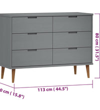 Schubladenschrank MOLDE Grau 113x40x80 cm Massivholz Kiefer