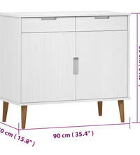 Sideboard MOLDE Weiß 90x40x80 cm Massivholz Kiefer