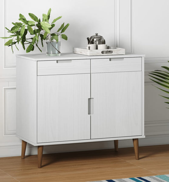 Sideboard MOLDE Weiß 90x40x80 cm Massivholz Kiefer