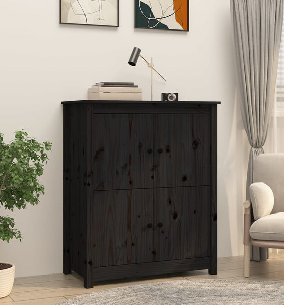 Sideboard Schwarz 83x41,5x100 cm Massivholz Kiefer