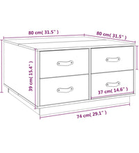 Couchtisch Schwarz 80x80x45 cm Massivholz Kiefer