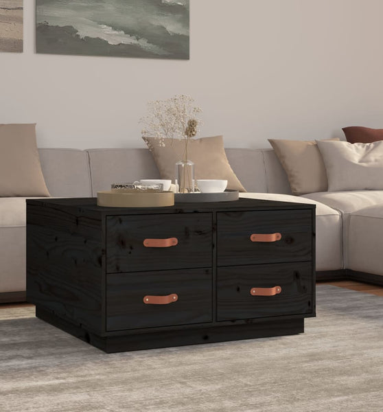 Couchtisch Schwarz 80x80x45 cm Massivholz Kiefer