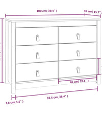 Beistellschrank Schwarz 100x40x72 cm Massivholz Kiefer