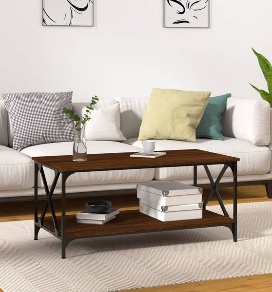 Couchtisch Braun Eichen-Optik 100x50x45 cm Holzwerkstoff Eisen