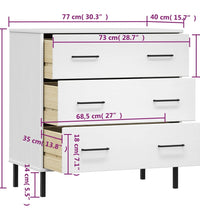 Sideboard OSLO mit 3 Schubladen Weiß 77x40x79,5 cm Massivholz