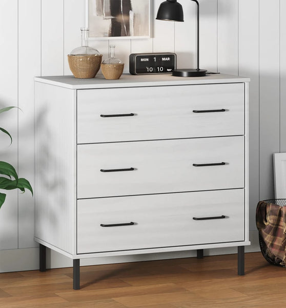 Sideboard OSLO mit 3 Schubladen Weiß 77x40x79,5 cm Massivholz