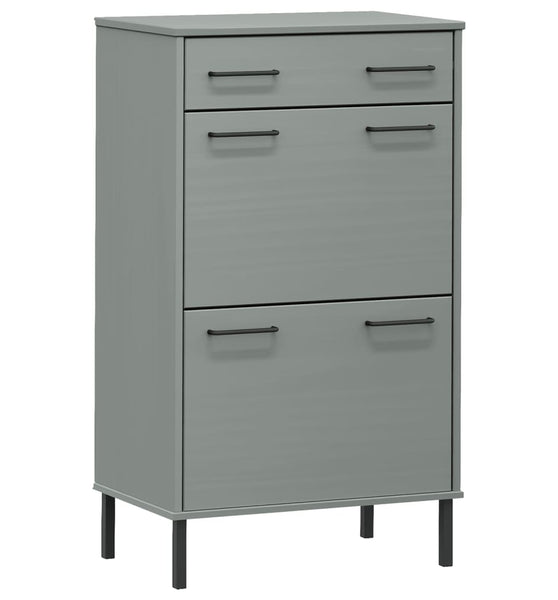 Schuhschrank OSLO mit Metallbeinen Grau Massivholz Kiefer