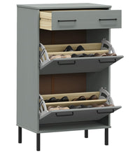 Schuhschrank OSLO mit Metallbeinen Grau Massivholz Kiefer