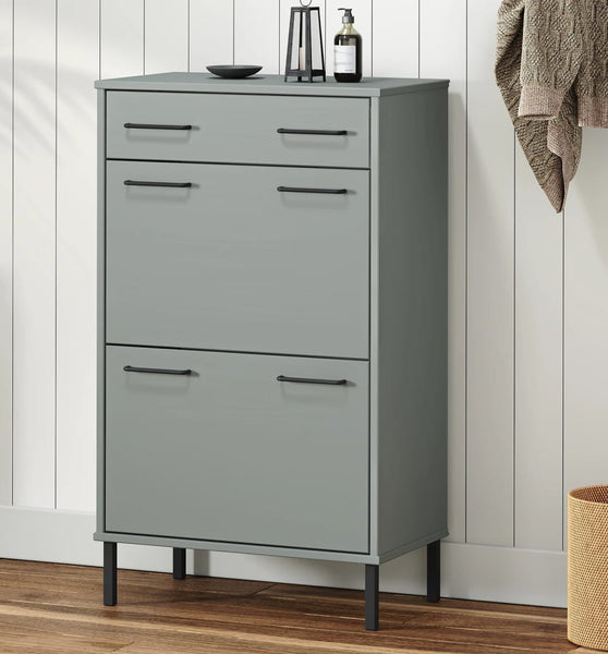 Schuhschrank OSLO mit Metallbeinen Grau Massivholz Kiefer