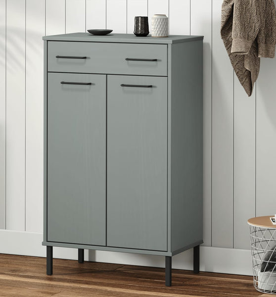 Schuhschrank OSLO mit Metallbeinen Grau Massivholz Kiefer