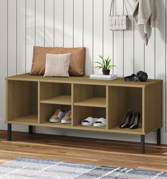 Schuhregal OSLO mit Metallbeinen Braun 106x35x45 cm Massivholz