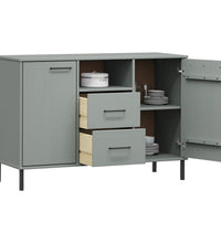 Sideboard OSLO mit Metallbeinen Grau 113x40x77 cm Massivholz