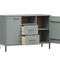 Sideboard OSLO mit Metallbeinen Grau 113x40x77 cm Massivholz
