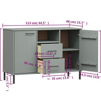 Sideboard OSLO mit Metallbeinen Grau 113x40x77 cm Massivholz