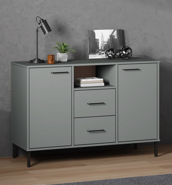 Sideboard OSLO mit Metallbeinen Grau 113x40x77 cm Massivholz