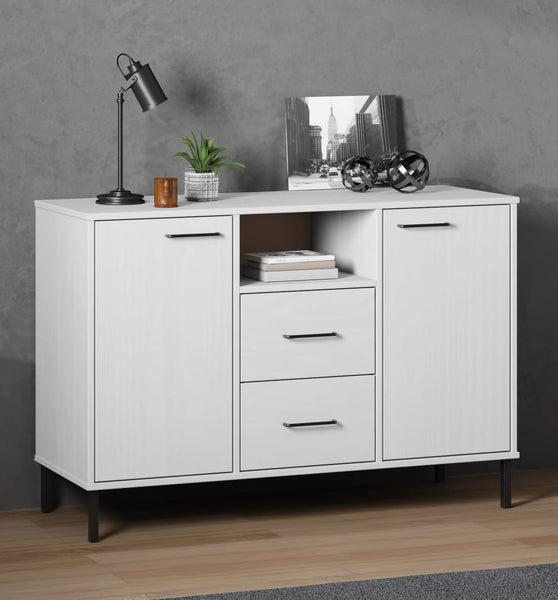 Sideboard OSLO mit Metallbeinen Weiß 113x40x77 cm Massivholz