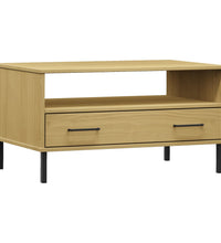 Couchtisch OSLO mit Metallbeinen Braun 85x50x45 cm Massivholz