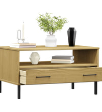 Couchtisch OSLO mit Metallbeinen Braun 85x50x45 cm Massivholz