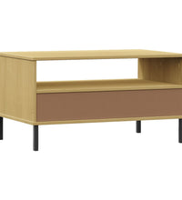 Couchtisch OSLO mit Metallbeinen Braun 85x50x45 cm Massivholz