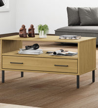 Couchtisch OSLO mit Metallbeinen Braun 85x50x45 cm Massivholz