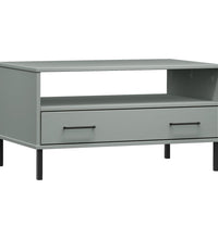 Couchtisch OSLO mit Metallbeinen Grau 85x50x45 cm Massivholz