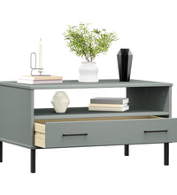 Couchtisch OSLO mit Metallbeinen Grau 85x50x45 cm Massivholz