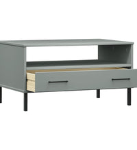 Couchtisch OSLO mit Metallbeinen Grau 85x50x45 cm Massivholz