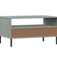 Couchtisch OSLO mit Metallbeinen Grau 85x50x45 cm Massivholz