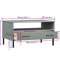 Couchtisch OSLO mit Metallbeinen Grau 85x50x45 cm Massivholz